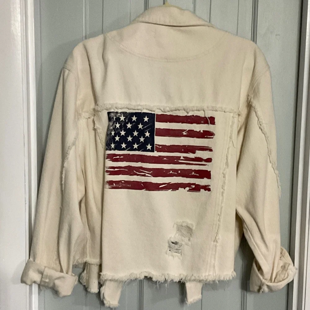 POL Off-White Distressed Jean Jacket - Picture 1 of 3